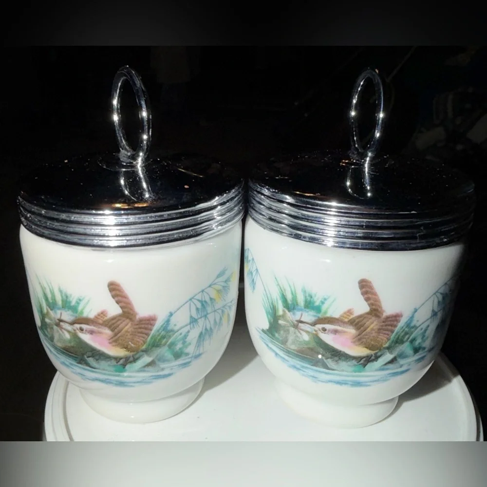 Vintage Royal Worcester Porcelain Egg Coddlers with Bird Motif - Picture 3 of 6